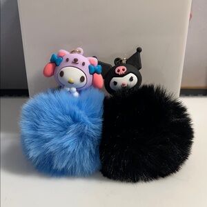 Bestie Bundle - Sanrio My Melody (blue) & Kuromi (black) Pom Pom Keychain Duo